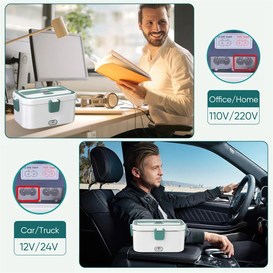 1.8l Car Electric Lunch Box 80w duel Use Home Car Electric Heating Lunch Box Leakproof Portable Food charm Heated Container