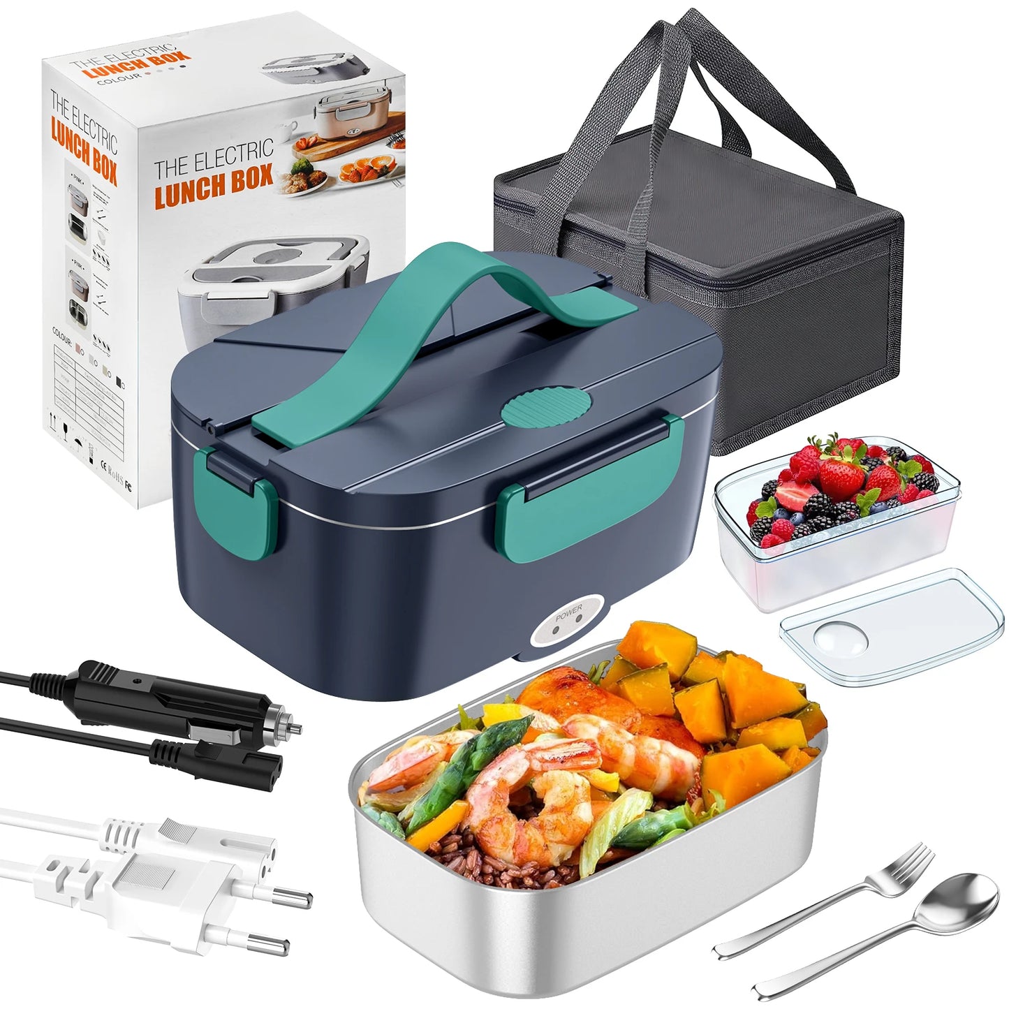 220V V 12V 24V Dual Use Home Car Electric Heating Lunch Box leaksafe Portable Food warm Container Stainless Steel