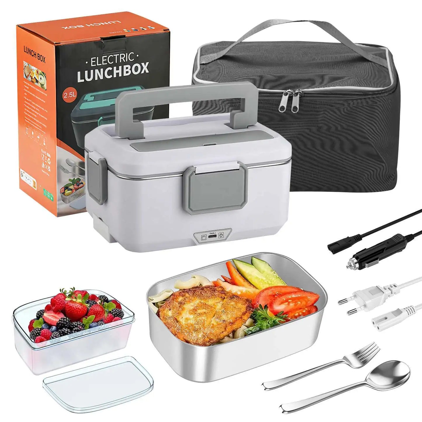 220V V 12V 24V Dual Use Home Car Electric Heating Lunch Box leaksafe Portable Food warm Container Stainless Steel