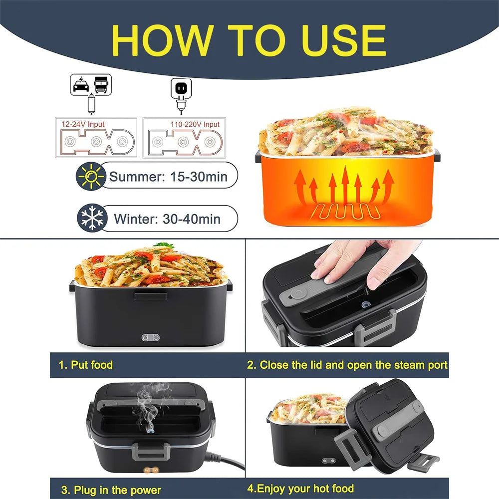 220V V 12V 24V Dual Use Home Car Electric Heating Lunch Box leaksafe Portable Food warm Container Stainless Steel