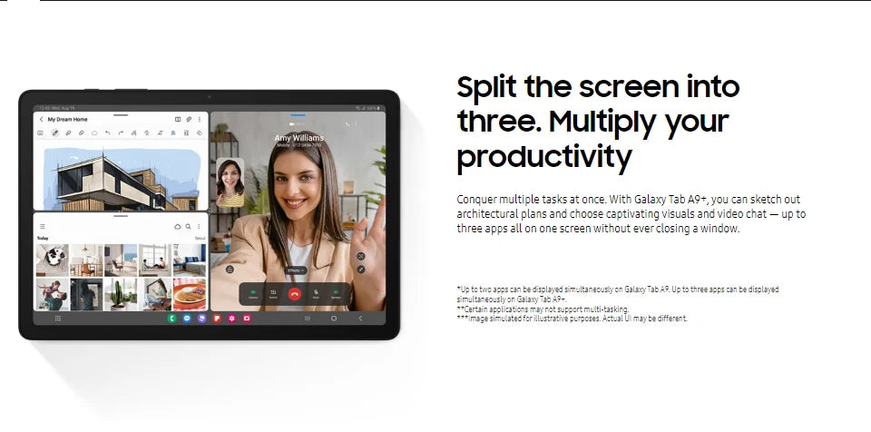 Samsung Galaxy Tab A9+ WIFI Tablet 4GB 64GB 2.2GHz Octa-core 11” TFT 90 Hz LCD Display 8MP Rear Camera 7040 mAh Battery Android