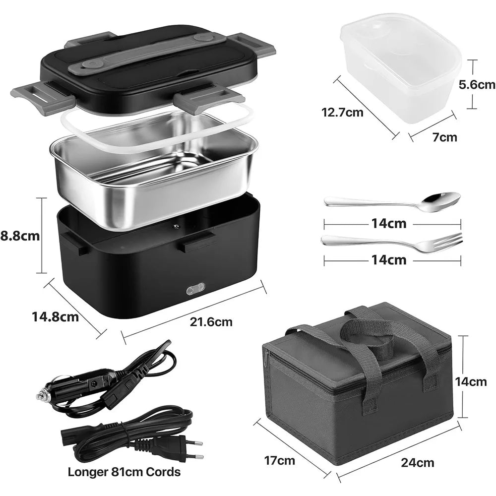 220V V 12V 24V Dual Use Home Car Electric Heating Lunch Box leaksafe Portable Food warm Container Stainless Steel