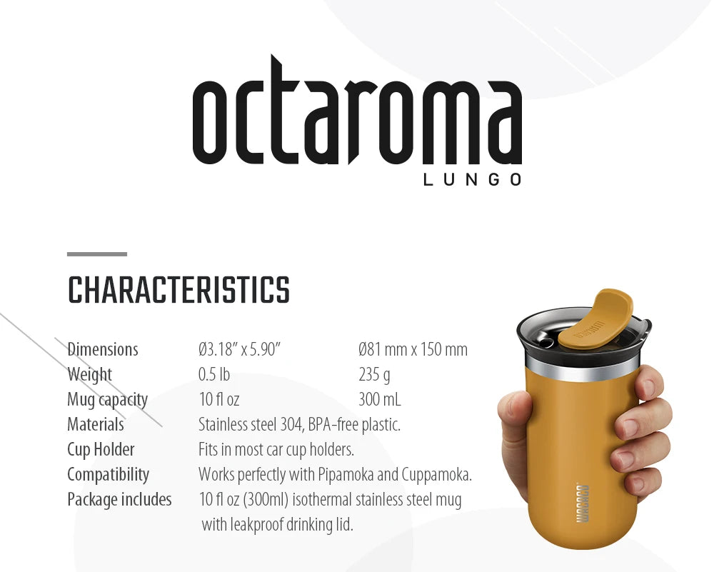 WACACO Octaroma Vacuum Insulated Coffee Mug, Double-wall Stainless Steel Travel Tumbler, 6/10/15 fl oz, thermo, Valentines Gift