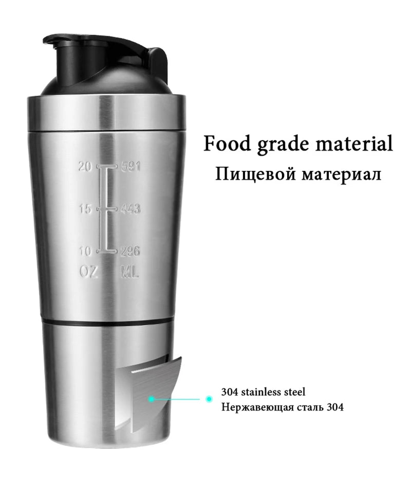 New Stainless Steel Cup Vacuum Mixer Outdoor Drink Kettle Detachable Double Layer Whey Protein Powder Sports Shaker Water Bottle