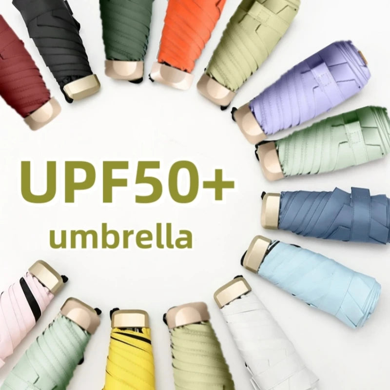 UPF50+ Mini Sun Umbrella Small Pocket Rain Travel Umbrella Vinyl Folding Umbrella UV Protection Sun Shade Pocket Parasol Capsule