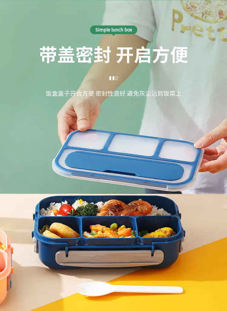 Portable Sealed Lunch Box 2 Layer Mesh Kids Leak Proof Bento Snack Box with Cutlery Microwave Safe Food Storage Container