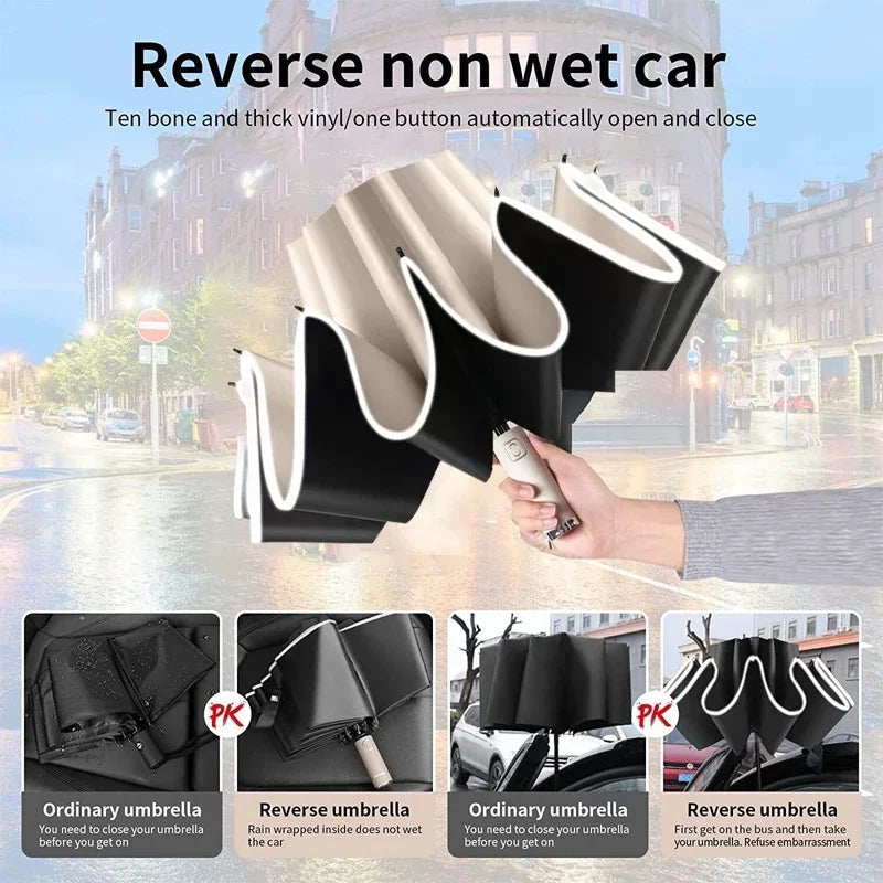 Big Umbrella Windproof Strong With Reflective Stripe Reverse Automatic Fold Umbrella UV Umbrella Insulation Portable Parasol