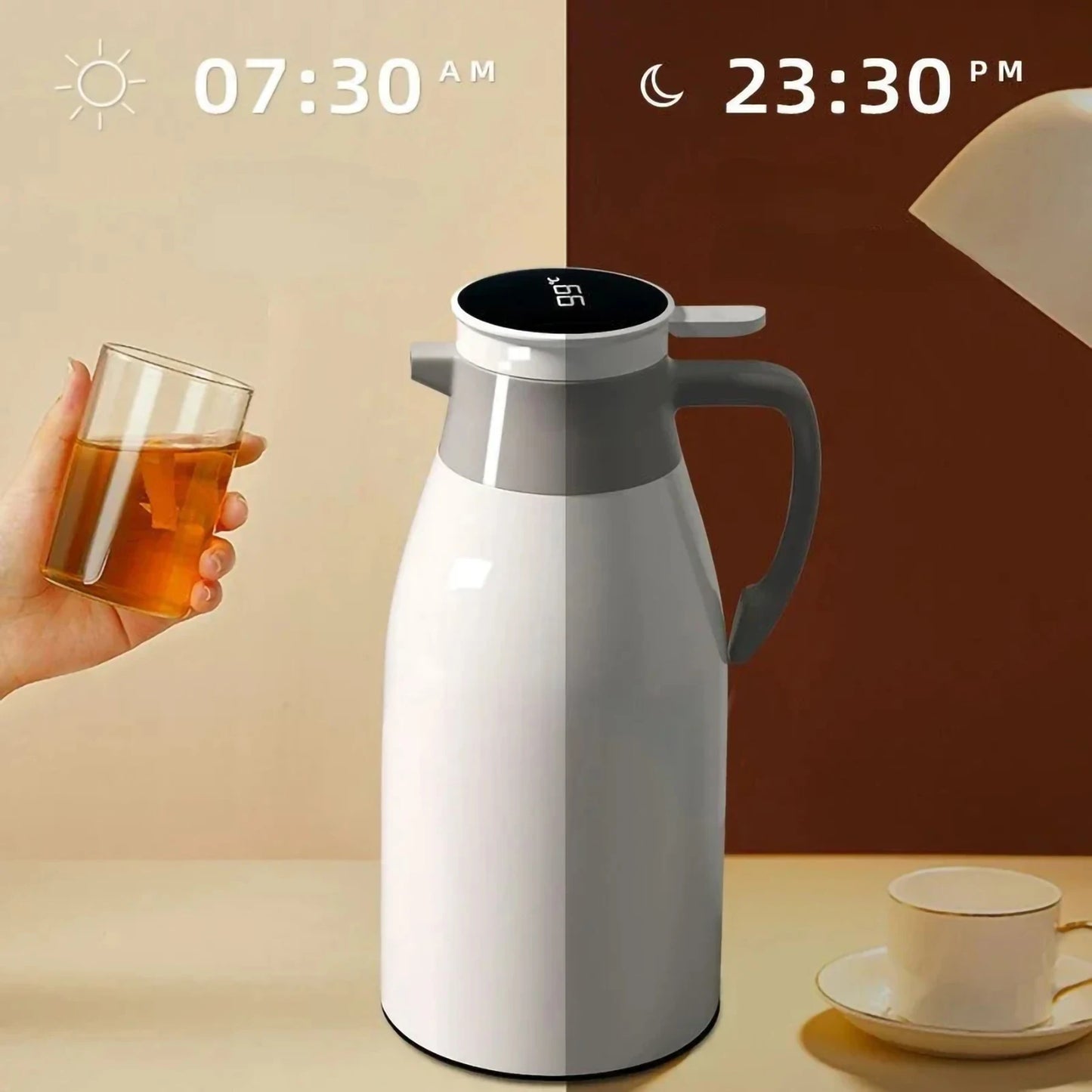 1/2L Thermos Glass Liner Vacuum Flasks Large Capacity Water Bottle Kitchen Thermal Kettle Household Digital Display Coffee