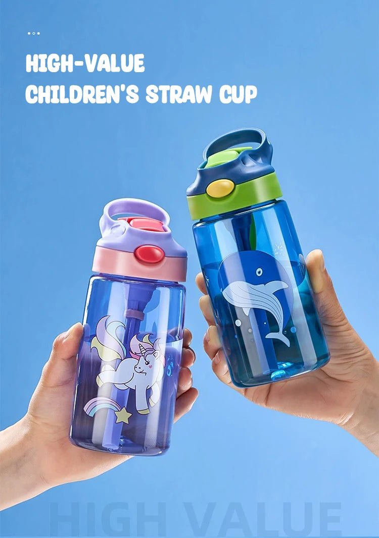 480 ml Kinderwasserflasche mit Strohhalm, Kinderwasser-Schnabeltasse, Kinder-Plastikflaschen, Outdoor-Trinkflasche für Studenten