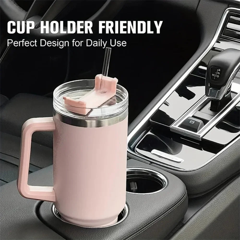 304 Stainless Steel Insulated Water Bottle,1200ML Thermal Coffee Car Cup, Cold Hot Mugs Vacuum Flask With Handle Straw,For Spor - Gabriel