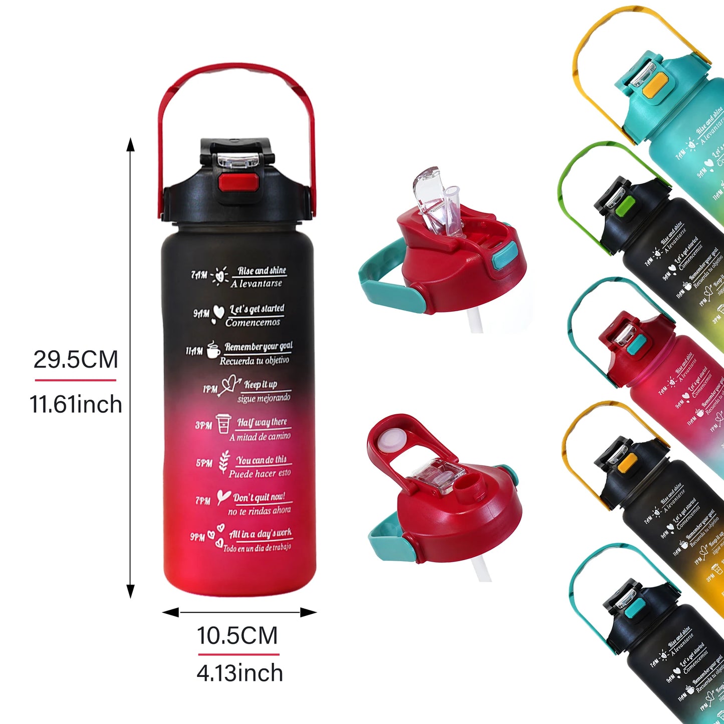 2L Gradient Color Water Bottle Lightweight Plastic Sports Cup with Straw for Hiking and Fitness outdoor