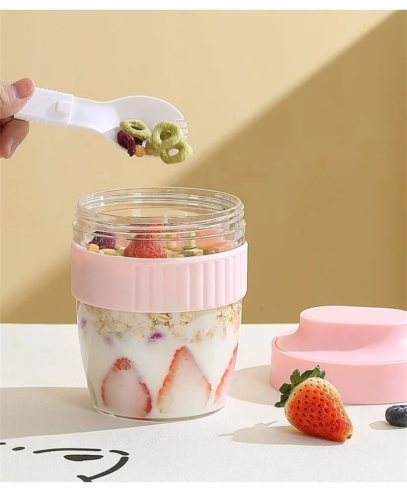 480/570ml Breakfast Cup Portable Oatmeal Cereal Nut Yogurt Salad Cup With Spoon Picnic Lunch Box Students Food Storage Container - Gabriel