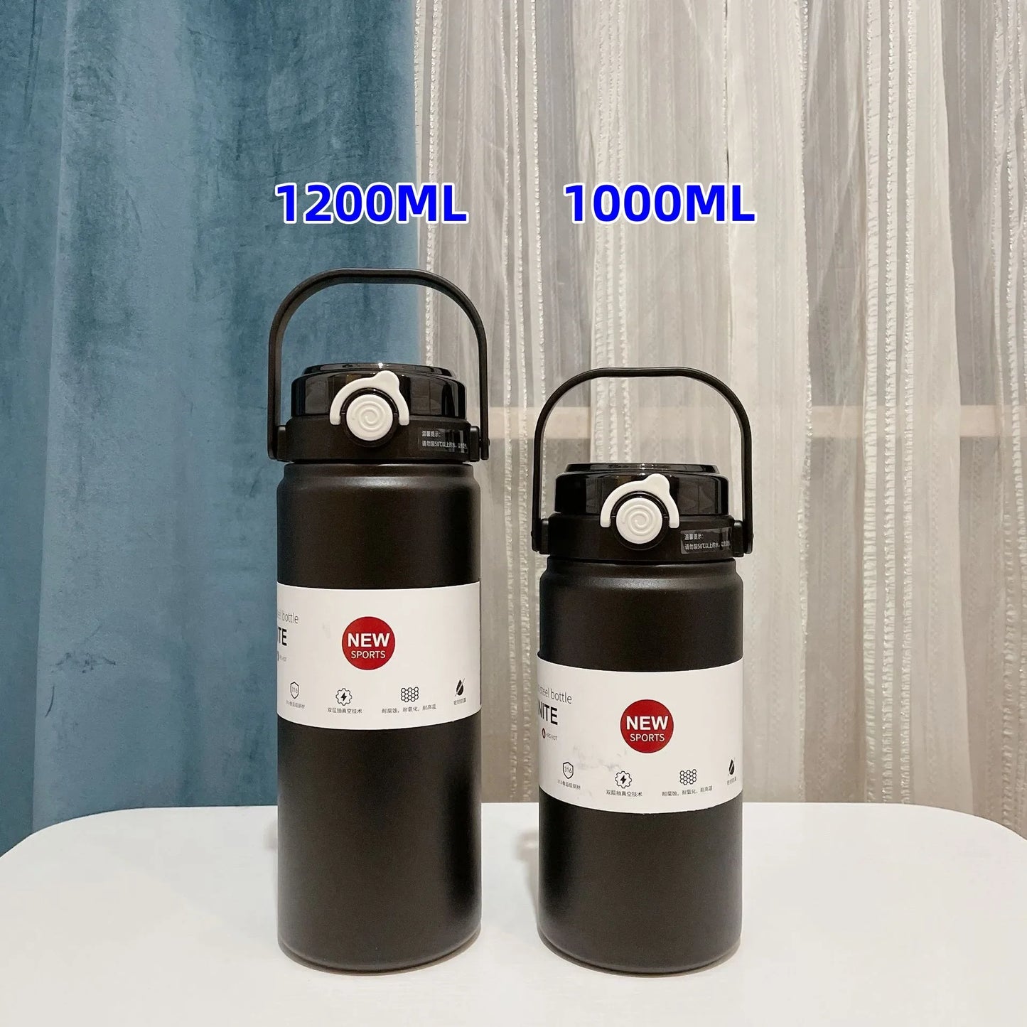 1L/1.2L Thermo Bottle Stainless Steel Large Capacity Vacuum Flask With Straw Tumbler Cold Hot Drinks Thermos Cup Gym Drinkware