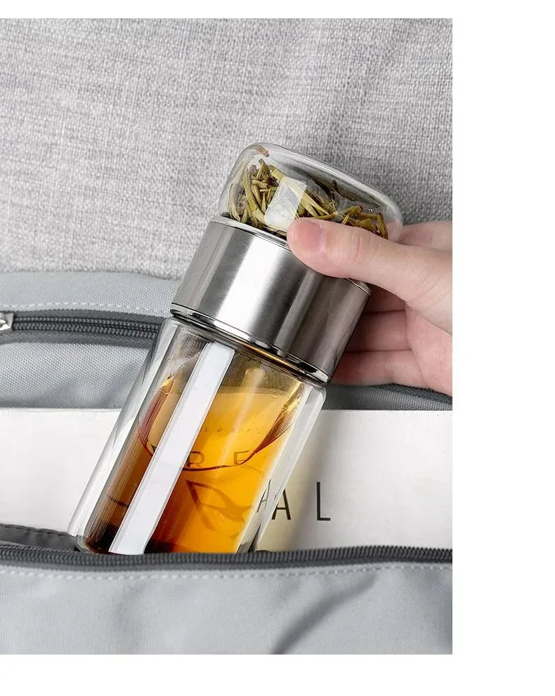 420ML Tea Water Bottle High Borosilicate Glass Double Layer Tea Water Cup Infuser Tumbler Drinkware Water Bottle With Tea Filter