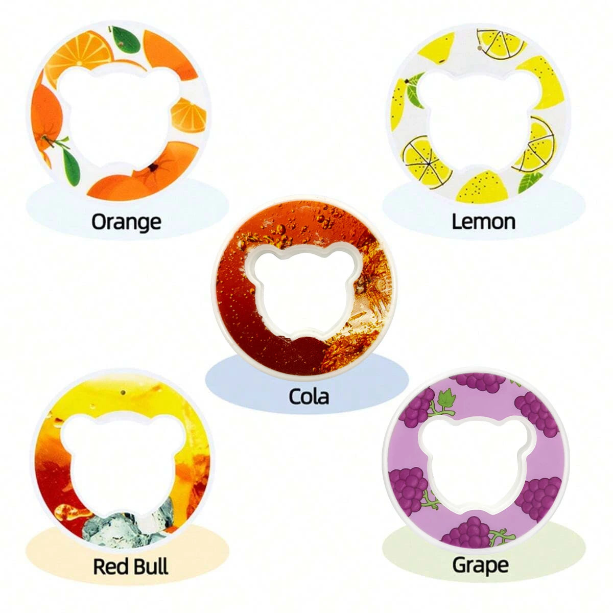 5/7pcs Bear Fruit Drink Flavor Flavor Pod Creative 0 Sugar 0 Calorie Flavor Ring For Plastic Water Bottles Sports Cup Accessorie