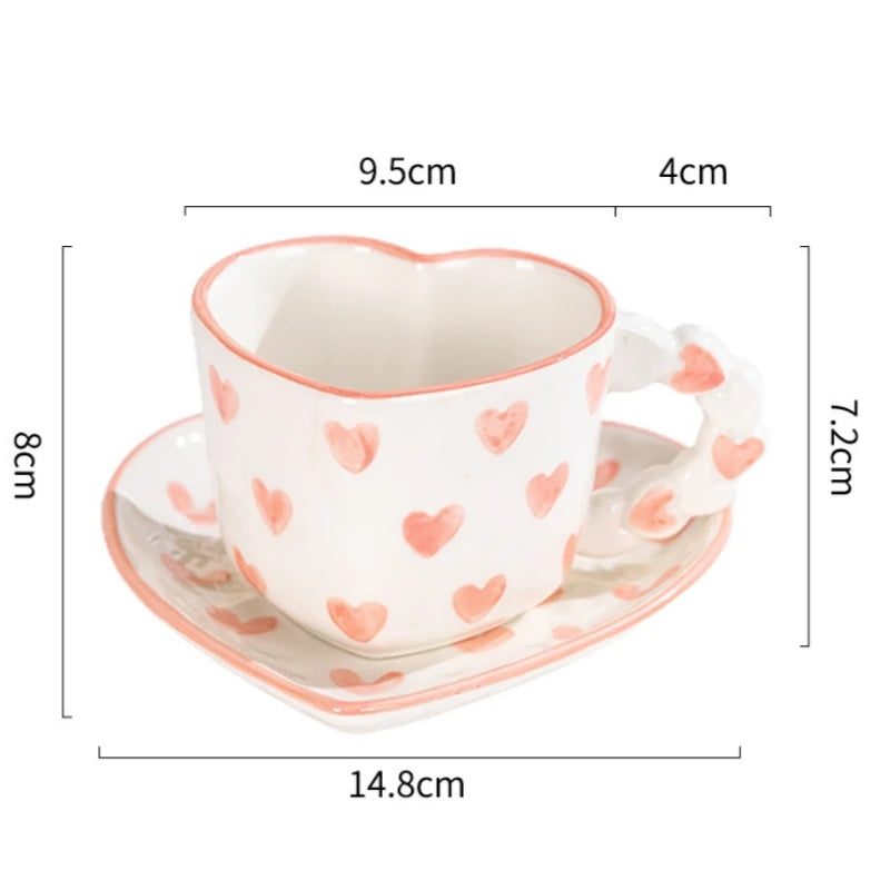 Novelty Hand Painted Coffee Tea Cup Saucer Creative Pink Love Heart Cup Ceramics Milk Cups Porcelain Coffee Cups Tableware Mug - Gabriel