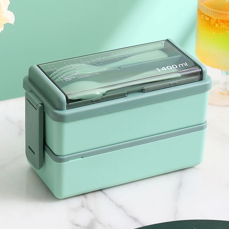 Plastic Compartmentalized Lunch Box Can Be Microwave Heated Office Worker Lunch Box with Double Compartmentalized Tableware