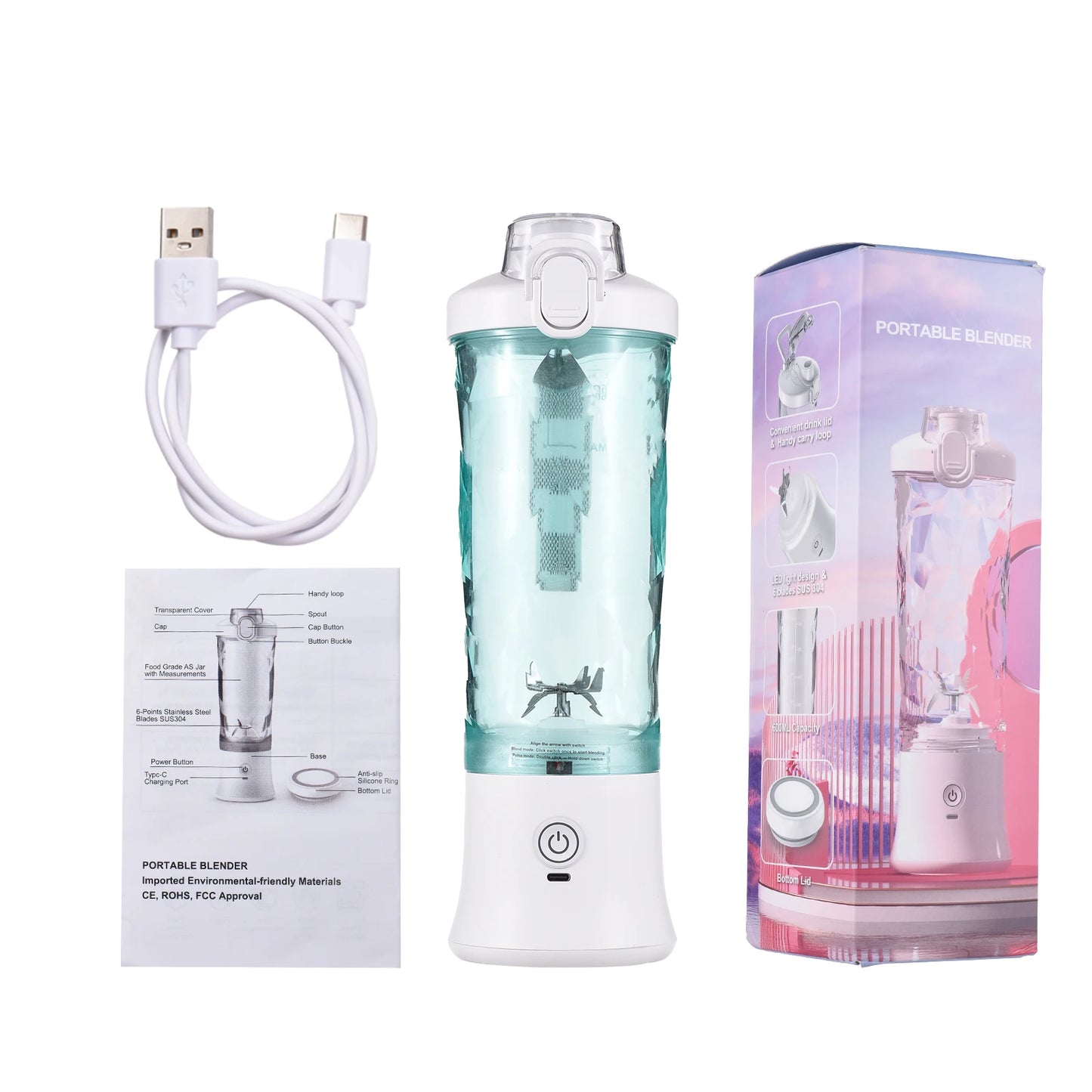 Tragbarer Mixer/Entsafter, 600 ml, Handgerät für Shakes und Smoothies, 150 W, wasserdicht, wiederaufladbar, für Reisen, Sport, Zuhause, Büro