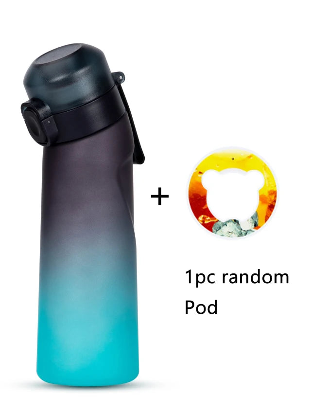 1pc 650ml Flavored Water Bottle with Random 1 Flavour Pods Air Water Bottle Frosted Black Air Camping Sport Fitness Cup