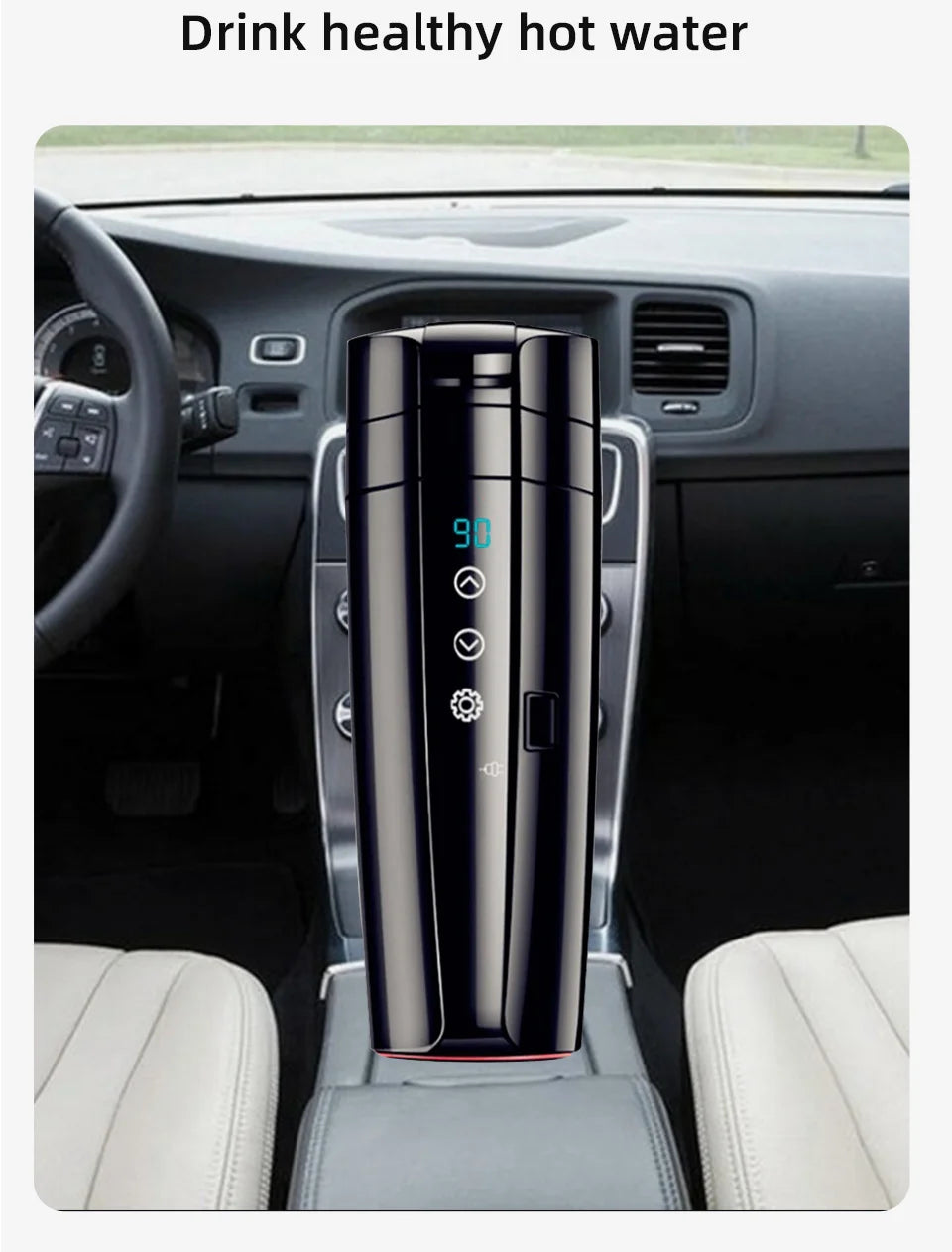 E-ACE 12V Portable Car Heating Cup 400ml Stainless Steel Touch screen Digital Display Water Warmer Bottle Thermos cup Car Kettle