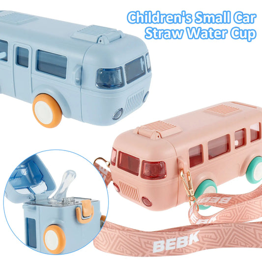 Car Straw Water Cup 500ml Portable Bus Water Bottle with Shoulder Strap Leak-Proof Kids Small Square Drinking Cup Cute Water Jug