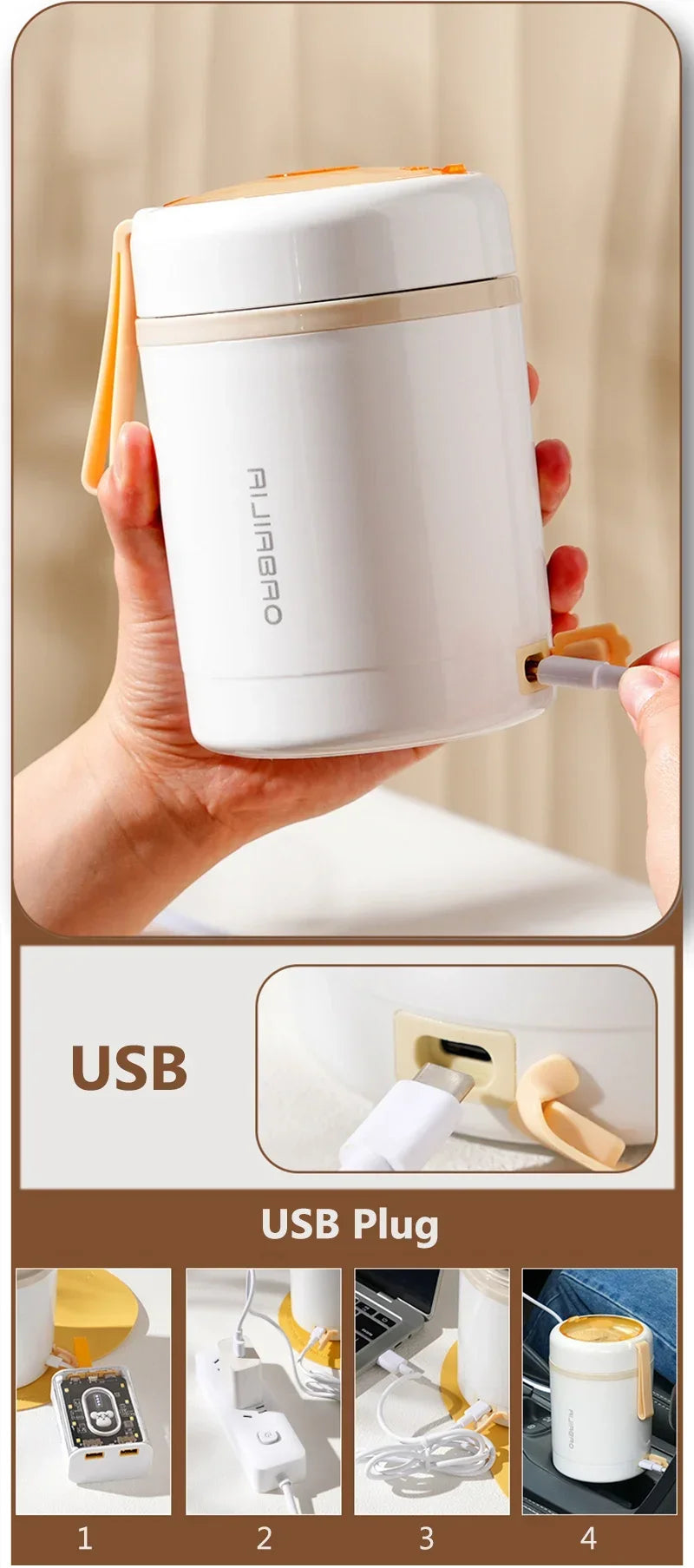 600ML USB Electric Heating Lunch Box Portable Picnic Milk Drink Food Heater Stainless Steel Food Warmer Container 5V 12V 24V