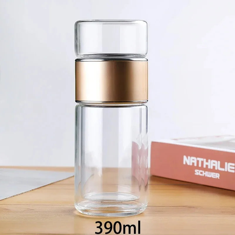 420 ml Teewasserflasche aus Borosilikatglas, doppelschichtig, Teetasse, Tee-Ei, Becher, Trinkgeschirr, Wasserflasche mit Teefilter