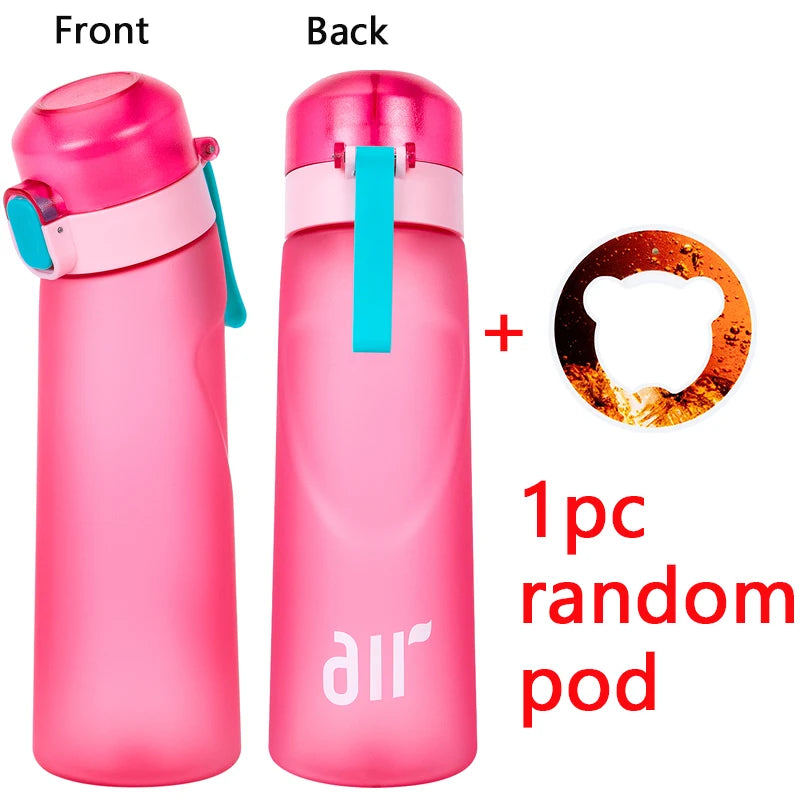 1pc Air Water Bottle With 1pc Random Flavor Pod Sports Fashion Straw Plastic Cup Leak Proof for Outdoor Sports Fitness