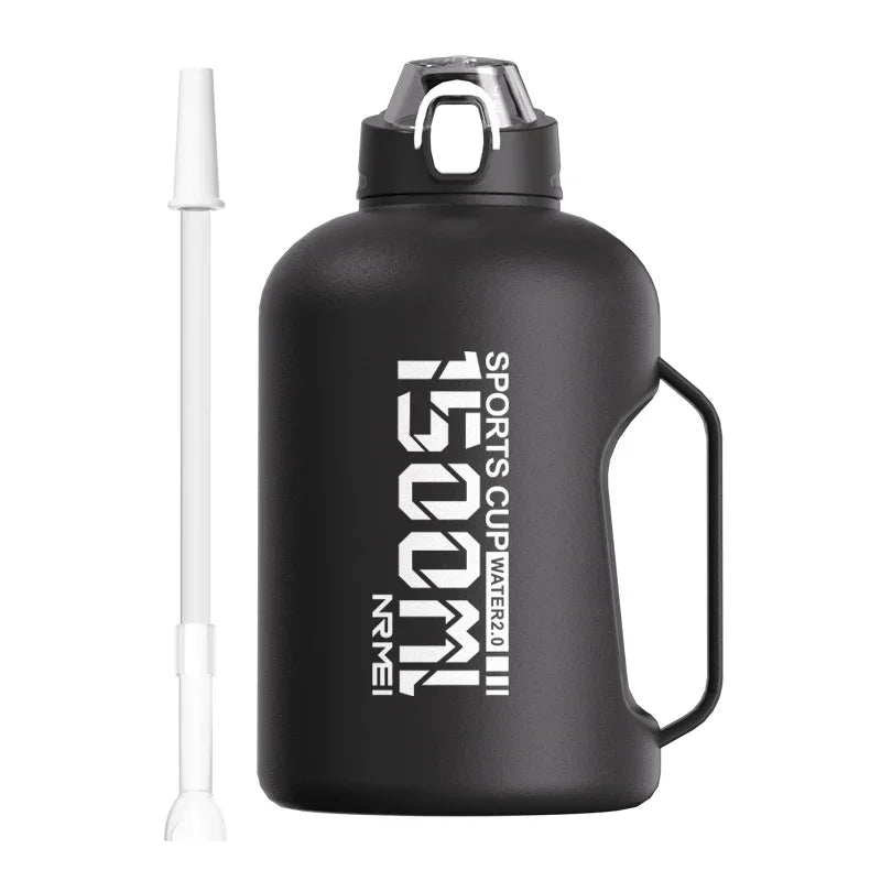 Stainless Steel Insulated Water Bottle, Double Wall Vacuum Sport Bottle with Straw and Handle for Gym, 1.5L, 2.0L