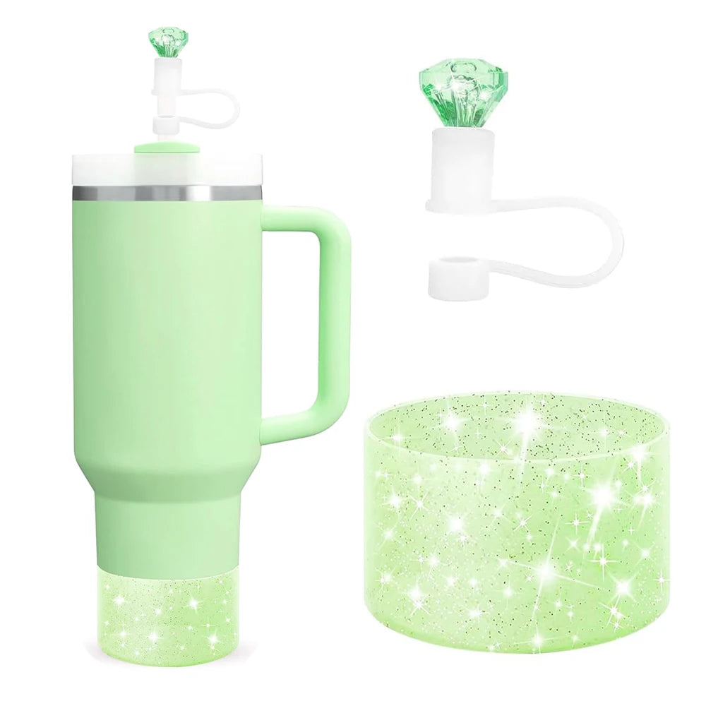 2pcs Accessories for 30oz 40oz Tumbler Cup Including 10mm Diamond Straw Cover and Silicone Glitter Protective Boot for Gift