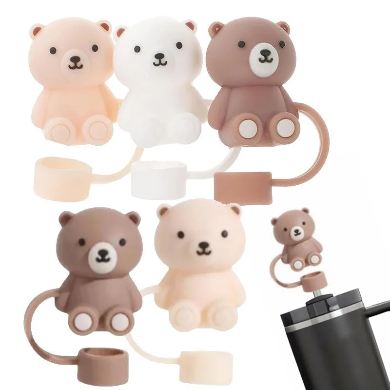 10mm Straw Cover Suitable Compatible With Stanley Cup Cute Teddy Bear Silicone Straw Plug Straw Dust Cover New 2024