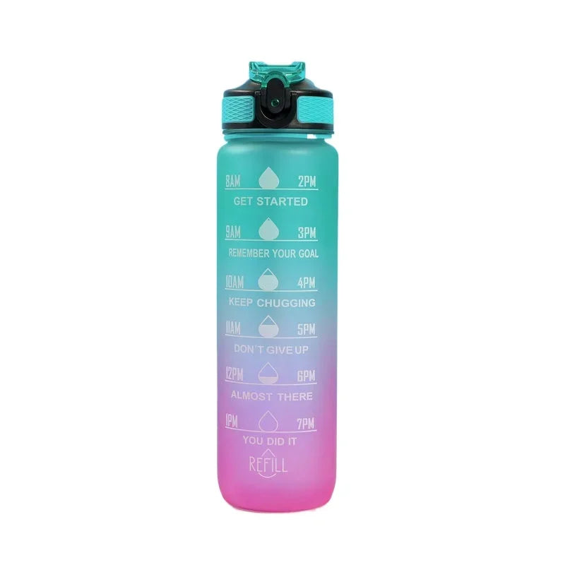 1 Liter Large Capacity Sports Water Bottle Leak Proof Colorful Plastic Cup Drinking Outdoor Travel Portable Gym Fitness Jugs