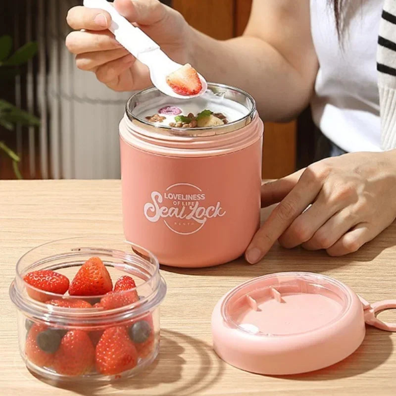 Portable Stainless Steel Soup Cup Breakfast Oat Milk Fruit Salad Sealed Bowl with Lid Spoon Insulated Soup Thermos Container