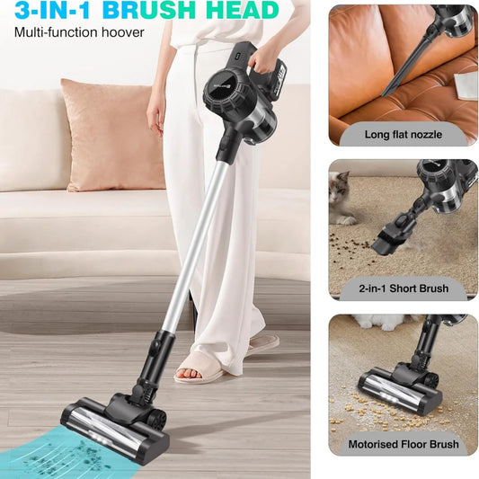 BRIEFNESS 3-in-1 Cordless Vacuum Cleaner Powerful Stick Vacuum Rechargeable Handheld Upright Vacuum Cleaner