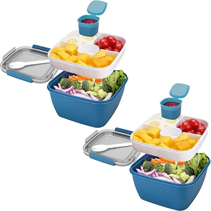 1100ml/1500ml Portable Lunch Box Container 2 Layer Grid Salad Bowl Bento Boxes Salad Bowls Lunch Box Lunch Container for Food