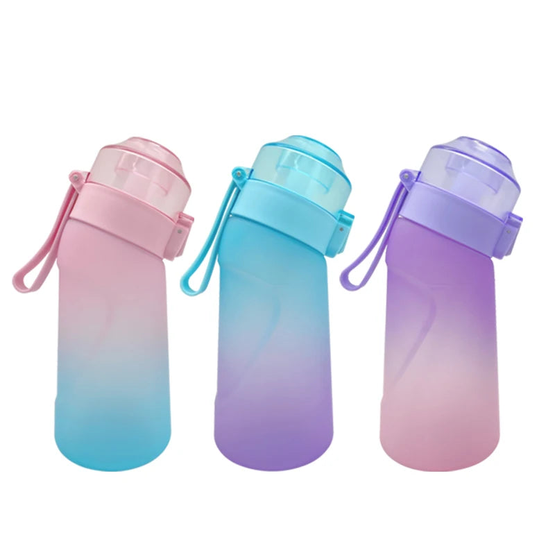 LUSQI 500ML Air Flavored Water Bottle With 9 Flavor Rings Sports Fashion Straw For Outdoor Sports Activities