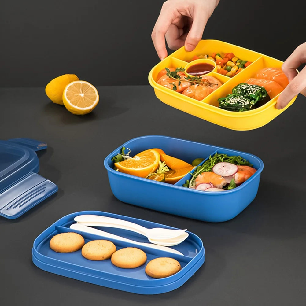 Stackable Bento Box Microwave Lunch Box 3 Layers All-in-One Lunch Containers with Cutlery Set Multiple Grid for Adults & Kids