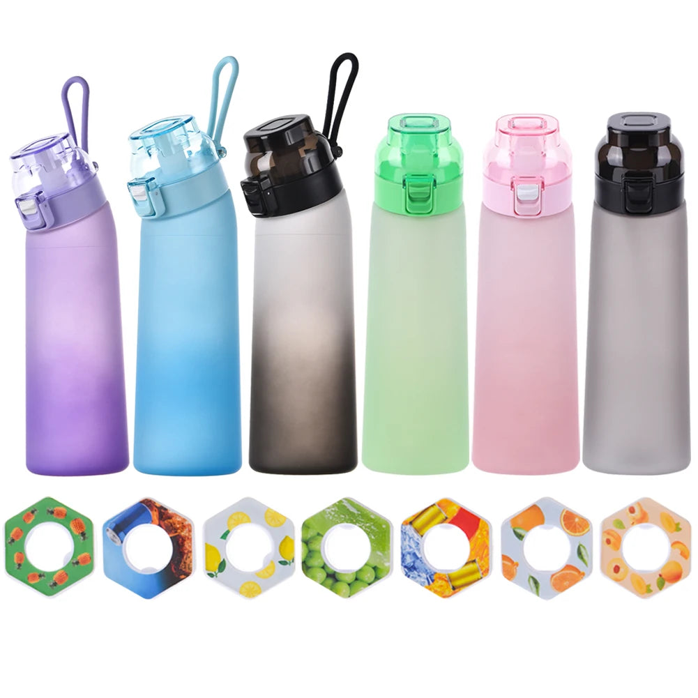 650ML/22oz Sports Water Bottle With 7 Flavor Pods Scented Leakproof Fruit Flavor Water Cup W/ Straw For Gym Outdoor Activities