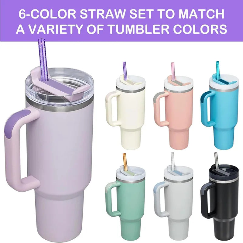 12-pack 6 Colors Glitter Straw For Stanley 30/40 oz Tumblers Plastic Reusable Straws 11.8" Long with 2 Cleaning Brush - Gabriel