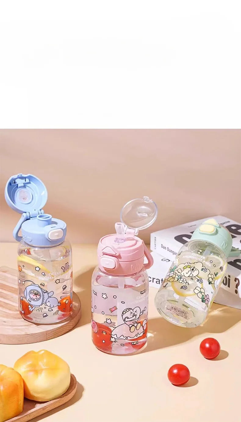 GIANXI Straw Cup For Kids Sealed Leakproof Cartoon Pattern Design Drinkware Portable Sports Plastic Water Bottle With Handle