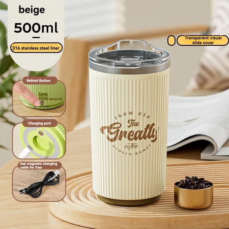 500MLWater Bottle Coffee Cup Stainless Steel Vacuum Flasks Tumbler Smart Automatic Stirring Cup Portable Outdoor Office Business