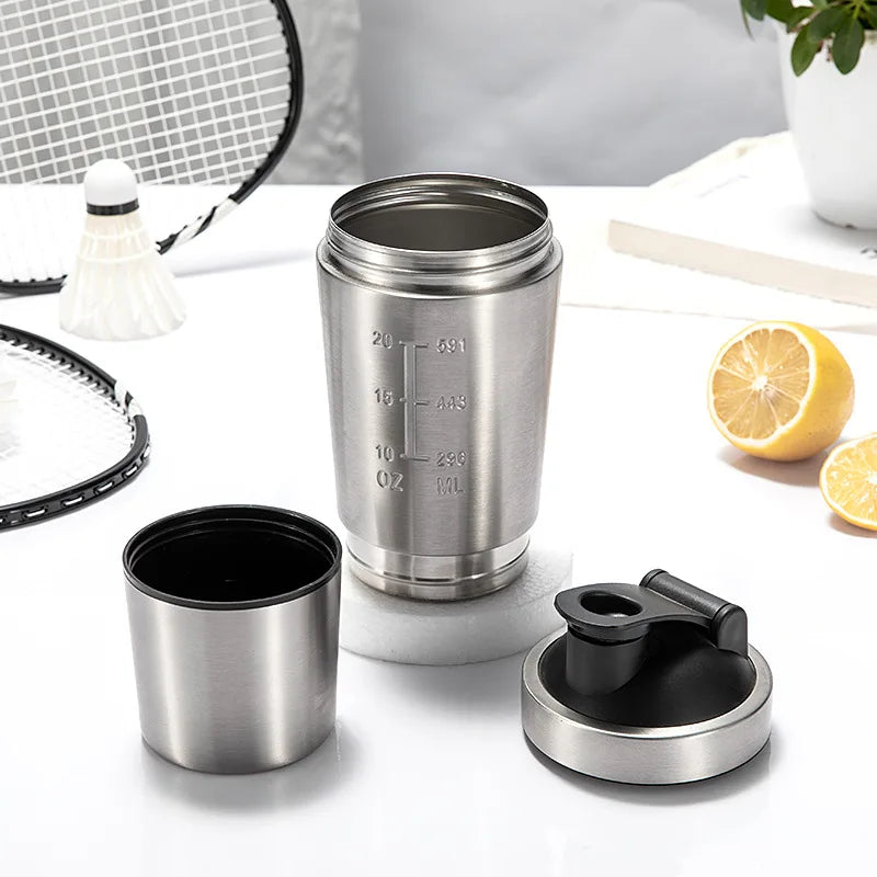 New Stainless Steel Cup Vacuum Mixer Outdoor Drink Kettle Detachable Double Layer Whey Protein Powder Sports Shaker Water Bottle