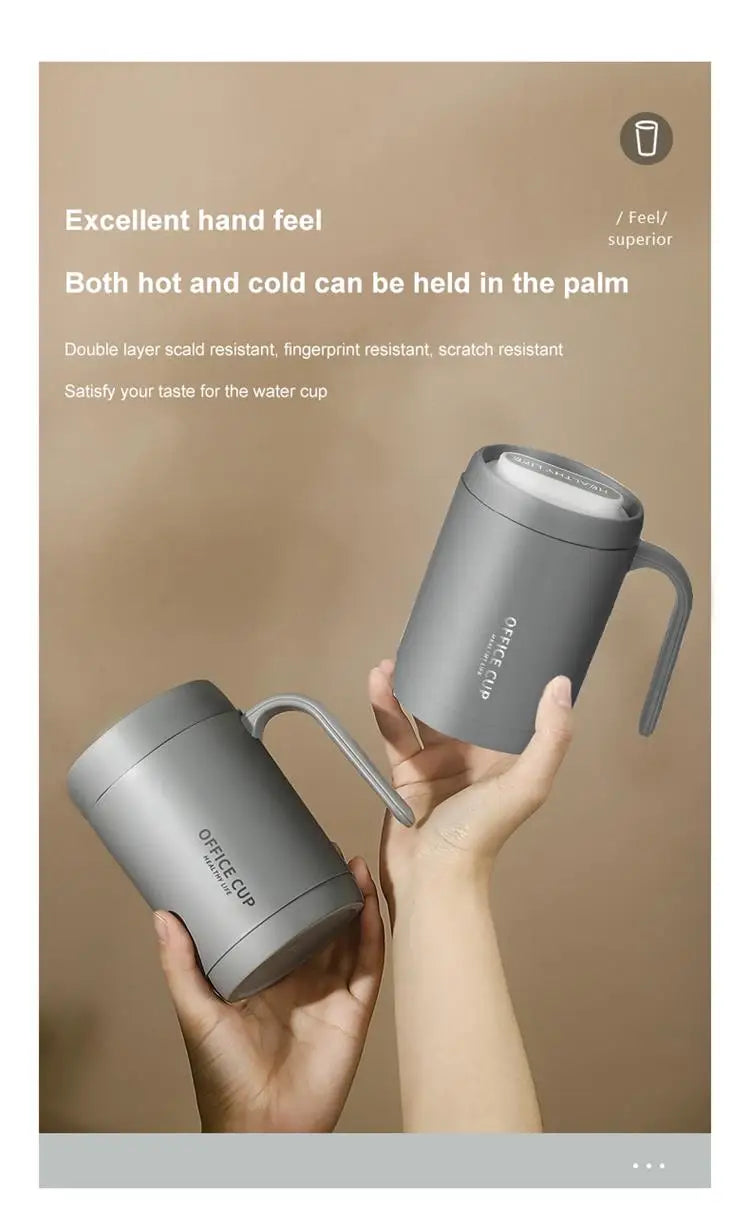 1pc Grey Creative PP Liner Drinking Cup Portable Office Large Capacity Covered Milk Coffee Cup Gift For Kitchen Travel Domestic