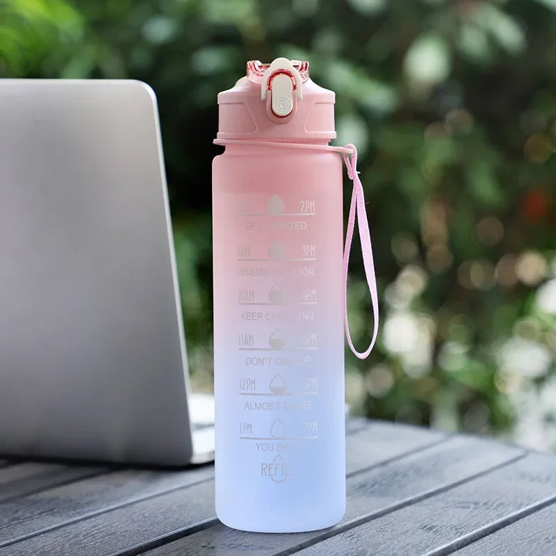 1 Liter Large Capacity Sports Water Bottle Leak Proof Colorful Plastic Cup Drinking Outdoor Travel Portable Gym Fitness Jugs