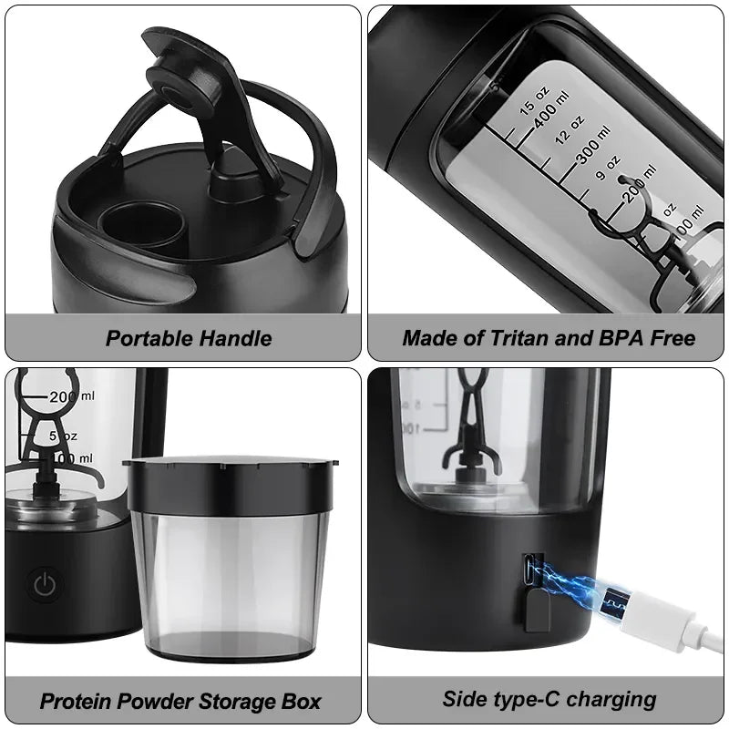 650ml USB Electric Portable Whey Protein Shaker bottle Fully Automatic Stirring Cup Rechargeable Gym BA Free Cocktail Blend