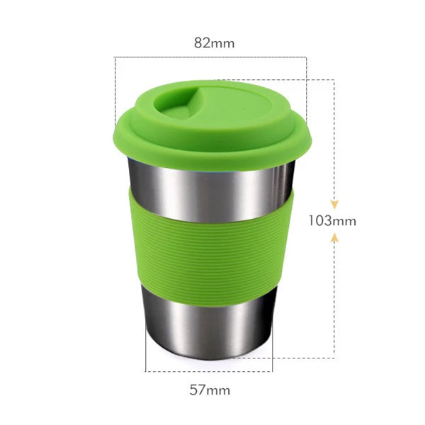 304 Stainless Steel Coffee Cup with Silicone Lids Portable Water Drinks Tea Milk Beer Mug Anti-Scald Travel Drinkware 350ML - Gabriel