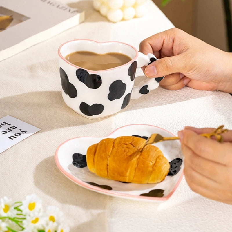 Novelty Hand Painted Coffee Tea Cup Saucer Creative Pink Love Heart Cup Ceramics Milk Cups Porcelain Coffee Cups Tableware Mug - Gabriel