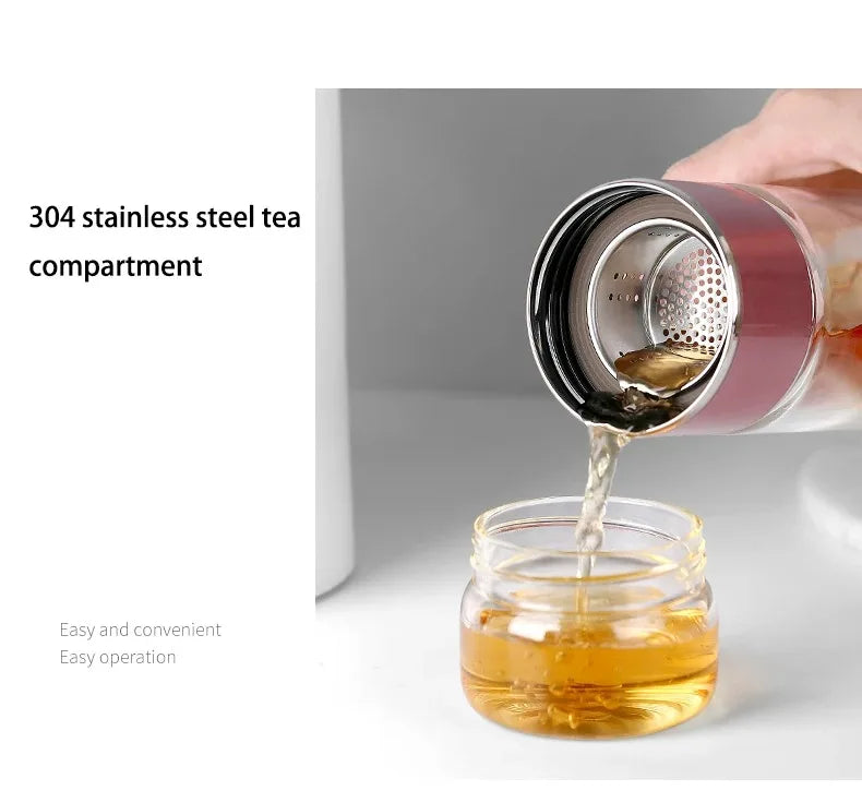 420ML Tea Water Bottle High Borosilicate Glass Double Layer Tea Water Cup Infuser Tumbler Drinkware Water Bottle With Tea Filter