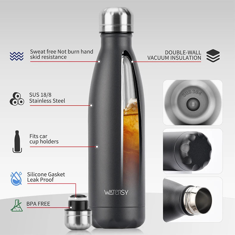 500ml Stainless Steel Water Bottle Insulated Vacuum Flask Double Wall Thermal Cup Keep Cold Hot Sports Kettle Gift for Friends