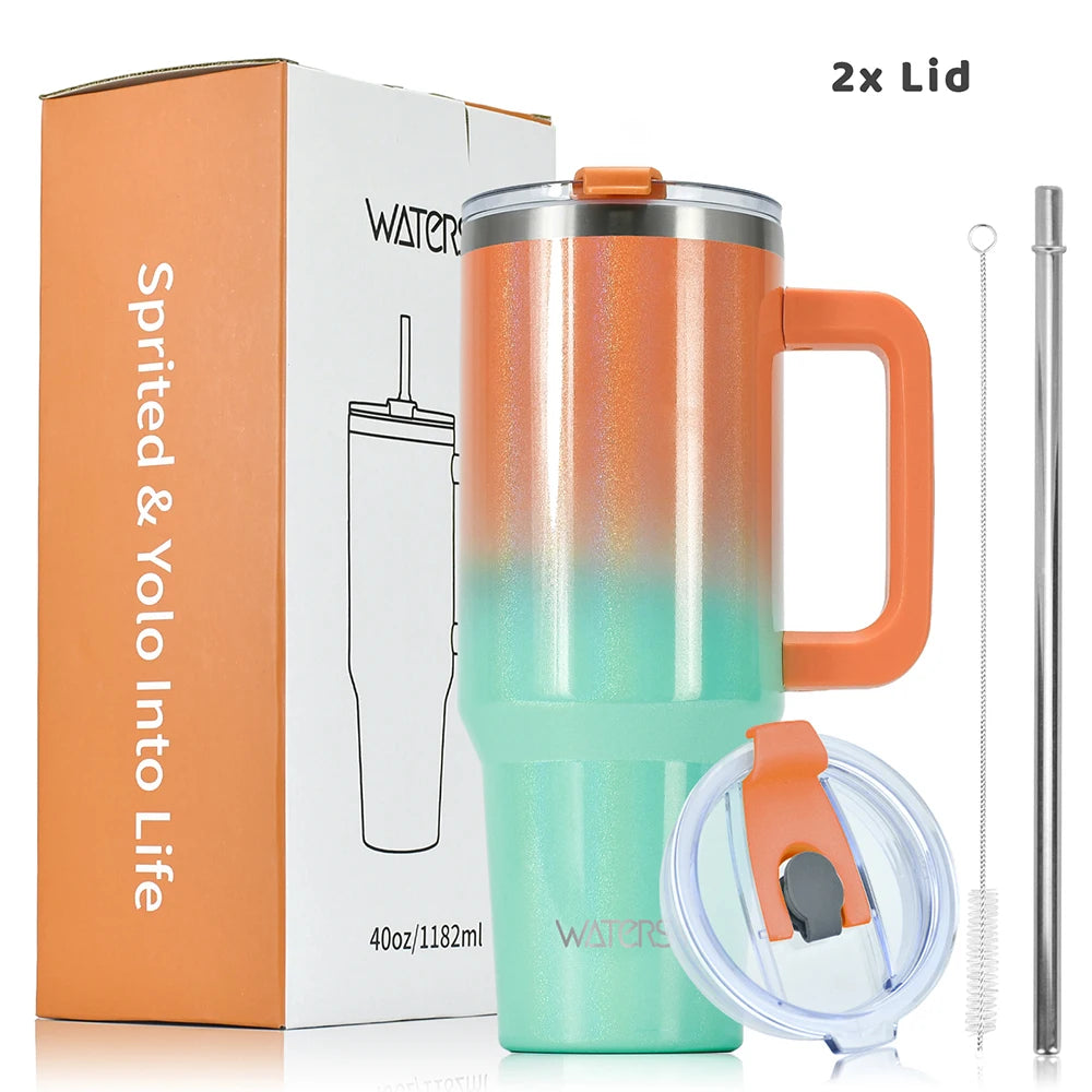 40oz Becher mit großem Fassungsvermögen und Griff, Edelstahl-Thermosflasche, doppelwandiger, vakuumisolierter Becher, tragbarer Autobecher, Geschenke